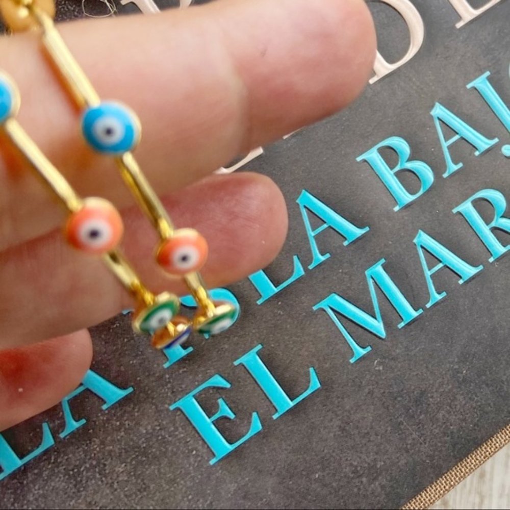 GOLD STATEMENT EYE OF GOD BOHO HOOPS EARRINGS - Picture 6 of 6